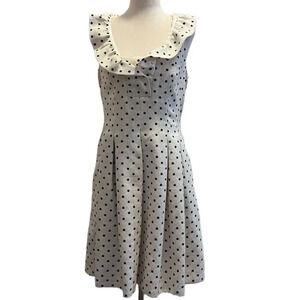 Johnston & Murphy Cream Navy Mini Gold Polka Dot Fit and Flare Dress Size 6 NWT